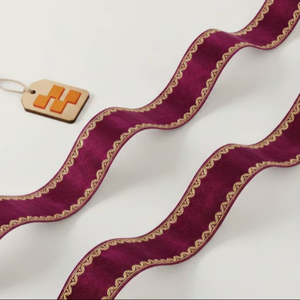 Ribete Decorativo de 38 mm, Color Granate, Mezcla de Nailon/Poliéster, Bordado con Patrón Geométrico, Resistente al Encogimiento, para Prendas y Manualidades - Product Image 1