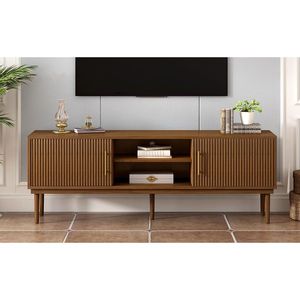 Mirod elegante supporto TV porte scorrevoli salvaspazio Design verticale a righe robusto in legno massello gambe versatili Console TV laterale - Product Image 3