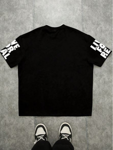 T-shirt tendance imprimé par transfert thermique, streetwear, t-shirt en tissu éponge uni, t-shirt de haute qualité, coupe ample et oversize, 100% coton - Product Image 3