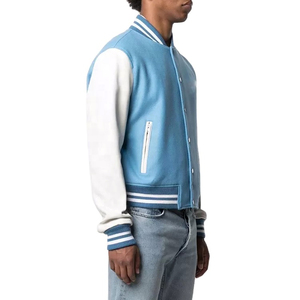 Custom Vintage College Blue Bomber <b>Jackets</b> <b>for</b> <b>Men</b> Stand Collar Aviador Varsity Baseball <b>Jackets</b> <b>for</b> Winter Season - Product Image 2