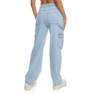Jean droit ample vintage pour homme, 100% coton respirant, avec broderie et patchs, effet délavé, taille mi-haute élastique, coupe complète - Product Image 3