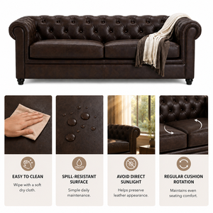 Sofá Loveseat de Cuero Genuino Marrón Oscuro para Sala de Estar Moderna, Sofá Súper Cómodo y Elegante para Sala Familiar Moderna - Product Image 5