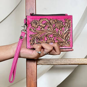 Cartera Delgada de Cuero Genuino Hecha a Mano con Diseño Floral Estilo Western, con Cierre y Espacio para Monedas y Tarjetas ATM para Mujer, 2026 - Product Image 2