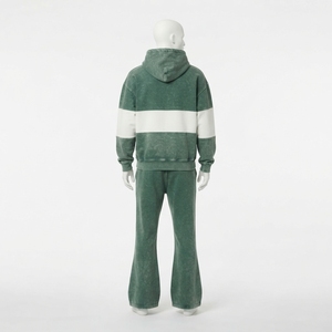 Ensemble de survêtement zippé pour homme, vert délavé, color block, pantalon large, streetwear personnalisé, tenue décontractée assortie, mode - Product Image 4
