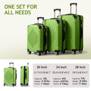 Matcha Green FCH 3-in-1 Trolley Case with Diamond Stripes 2 Corners for Luggage Sets - Product Image 3
