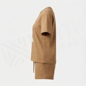 Conjunto informal de 2 piezas para mujer, camiseta de manga corta y pantalones cortos por encima de la rodilla con estampado geométrico, conjunto de algodón de cuello redondo y ajuste holgado - Product Image 3