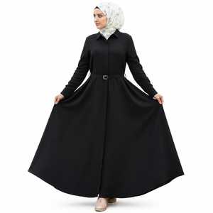 <b>Ladies</b> Modest Full Length Maxi <b>Abaya</b> Plain Long Sleeve Belted Casual Islamic Style Comfortable Breathable Polyester Daily Wear - Product Image 1