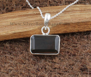 Vintage Natural Smoky Quartz Rectangle <b>Pendant</b> with Bezel Setting Platinum Plated 925 Sterling <b>Silver</b> Necklace <b>for</b> Women & <b>Men</b> - Product Image 6
