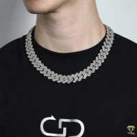 Cadena Cubana de Lujo de Plata de Ley 925 con Moissanita y Diamantes, Estilo Hip Hop Iced Out con Piedras Baguette, Joyería Bling de Pulgadas