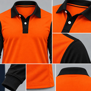 Men's Long Sleeve <b>Polo</b> Shirt <b>Orange</b> Black Color Blocked Knitted Casual Sportswear - Product Image 5