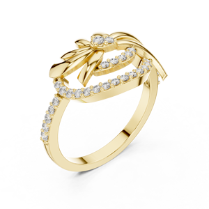 Anillo de Diamantes Cultivados en Laboratorio con Diseño Floral Dinámico, Oro Amarillo de 18 Quilates con Baño de Rodio, Corte Brillante, para Mujer, Compromiso, Boda, Fiesta, Glamour - Product Image 4
