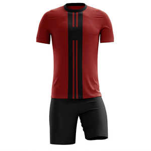 Ensemble short et maillot de handball personnalisé pour homme, rouge et noir, color-block, sublimé, 100 % polyester, anti-humidité, taille élastique - Product Image 1