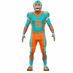 Dolphins American Football Uniform Men's V-Neck Short Sleeve Jersey Pants Set Moisture Wicking Sublimated Print <b>Athletic</b> Fit - Product Image 3
