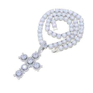 <b>Iced</b> <b>Out</b> Luxury Cross Necklace Men Women Bling 8MM Tennis <b>Chain</b> Moissanite Silver Color Charm Pendant Hip Hop Jewelry - Product Image 1