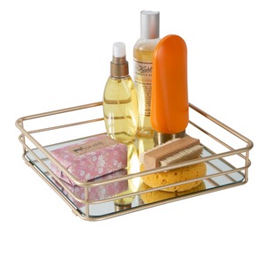 Bandeja de Almacenamiento Rectangular con Marco Metálico y Base de Vidrio Espejado, Diseño Minimalista para Uso en Mesa - Product Image 2