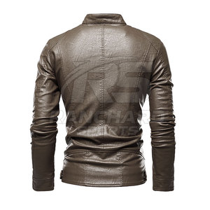 Veste en cuir pour homme Urban Streetwear, coupe ajustée, fermeture éclair sur le devant, décontractée, douce, durable, respirante, écologique, légère - Product Image 2