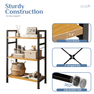 3-Tier <b>Industrial</b> <b>Bookcase</b> for Home Office Classic Modern Bookshelf with Storage for Books CDs Movies - Product Image 2