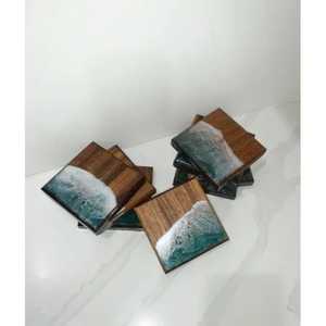 Luxury <b>Wood</b> Resin Coaster <b>Set</b> with Decorative Patterns for Coffee Mugs and <b>Tea</b> Cups with Elegant Styling for Living Room - Product Image 4