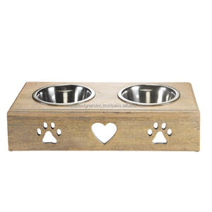 Comedero elevado de madera para perros de doble cena S/S, cuencos de comida para mascotas elevados, comederos con diseño de pata y corazón para comida y agua para perros y gatos - Product Image 2