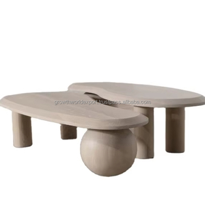 Modern Nesting Coffee Table Set of 2 Solid Wood Double Coffee Table Designer Double Coffee Table Set Wooden Nesting Center Table - Product Image 1