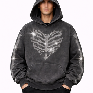 Sudadera con capucha rosa minimalista con pedrería para hombre, 400 GSM, forro polar de algodón, estilo oversize, streetwear, con cordón, proveedor de marca privada - Product Image 6