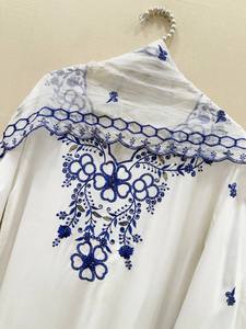 White Blue Embroidered Straight Cut <b>Kurta</b> Set With Palazzo And Dupatta <b>For</b> <b>Women</b> - Product Image 4