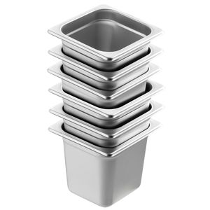 Set di 6 Vaschette per Cottura a Vapore in Acciaio Inox, Profondità 6 Pollici, Dimensione 1/6, Spessore 0,8 mm, Anti-Aggrovigliamento, per Tavoli a Vapore da Ristorante - Product Image 1