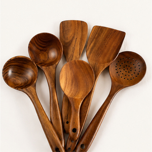 Cucharas de cocina de madera, juego de 5 utensilios de cocina de madera, logotipo personalizado, espátula y cucharón de madera ecológicos para utensilios de cocina antiadherentes - Product Image 5