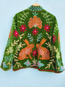 Premium Velvet Floral Embroidery Reversible Bomber <b>Jacket</b> <b>for</b> <b>Women</b> Autumn Winter Spring <b>Summer</b> Cotton Filled Vintage - Product Image 4
