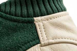 Men's Green Varsity Jacket Color Block for Sleeve Zipper Closure Turn-down Collar Badge Logo Windproof Front Sporty - Product Image 4