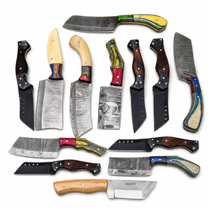 Burraq Custom Handmade Damascus Steel Chef Cleaver Knife <b>Clip</b> Point Blade 0.5mm Thickness Colourful Wood Handle for Kitchen - Product Image 5
