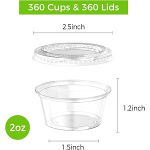 Lot de 360 gobelets jetables de 2 oz pour Jello Shots avec couvercles, récipients en plastique robustes et de qualité alimentaire pour condiments et sauces. - Product Image 1