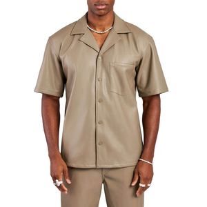 Chemise boutonnée en cuir véritable pour hommes, vêtements décontractés, mode hiver, couleur unie, col montant, chemises pour hommes de qualité supérieure, prix de gros - Product Image 4
