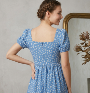 Vietnam Manufacturer Sweet <b>Vintage</b> Mandarin Collar Fit Flare Sleeve Midi <b>Dress</b> <b>Women</b> Casual Breathable Worsted Fabric All - Product Image 2