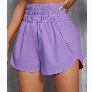Shorts de sport taille haute vert menthe uni, taille élastique, tricoté, respirant, pour femme - Product Image 5