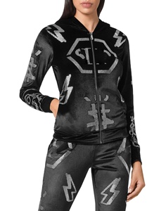 Ensemble de survêtement élégant en velours orné de strass, deux pièces, avec ceinture élastique et cristaux brillants - Product Image 2