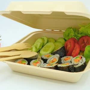 ภาชนะใส่อาหารจากชานอ้อยรูปทรงสี่เหลี่ยมผืนผ้า ย่อยสลายได้ เป็นมิตรกับสิ่งแวดล้อม ทนทาน ราคาขายส่งแบบกำหนดเอง ถุงกระดาษสำหรับใส่ก๋วยเตี๋ยว - Product Image 1