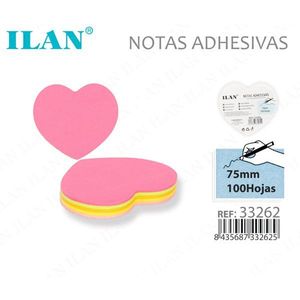 Iln Foglietti Adesivi a Forma di Cuore 75mm 100 Fogli per Ufficio e Scuola - Product Image 1