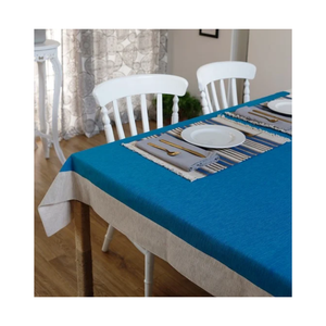 Mantel Azul para Mesa de Comedor con Manteles Individuales a Rayas a Juego, Juego de Mantelería Tejida para Cocina, Hogar, Restaurante, Hotel, Eventos - Product Image 1
