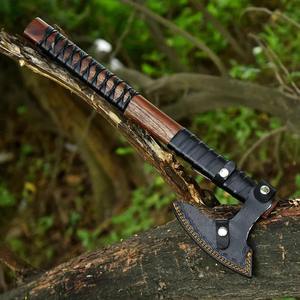 Hache Viking artisanale pour l'extérieur, en acier au carbone, avec manche en bois et cuir, qualité industrielle et DIY - Product Image 5