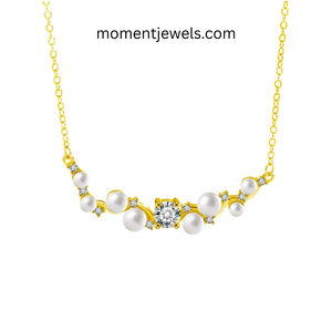 Collier de luxe en perles et moissanite pour femme, chaîne en argent sterling 925 plaqué rhodium, fabrication diamantée - Product Image 2