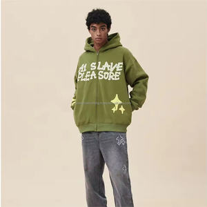 OEM 100% Cotton Boxy Heavy Weight Men's Hoodie Custom Puff Print Long Oversized Zipper Embossed Sialverse Clothing Sample - Product Image 3