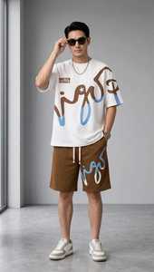 ชุดเสื้อยืดสีขาว กางเกงขาสั้นสีน้ำตาล แบรนด์ ONETEN APPARELS สำหรับผู้ชาย คอกลม แขนสั้น เป็นมิตรกับสิ่งแวดล้อม สไตล์สตรีทแวร์ ใส่สบายๆ ในฤดูร้อน ทรงหลวม - Product Image 1