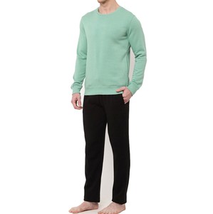 Ensemble de survêtement décontracté pour homme, couleur unie, vert menthe, col rond, avec pantalon noir, coupe régulière, pour le printemps - Product Image 4