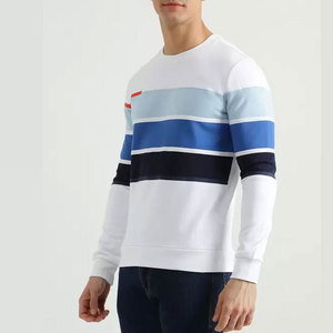 Mens White Blue Striped Chest Panel Crewneck <b>Jumper</b> Best Seller Fall Heavyweight <b>Warm</b> Casual Garment Fashion Apparel Clothing - Product Image 4