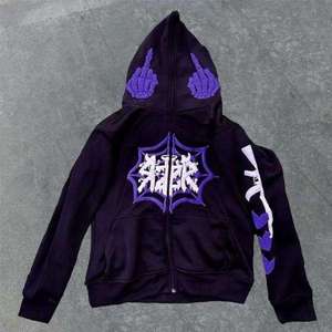 Custom Y2K Streetwear <b>Full</b> Zip Hoodie Gothic Spider Web Graphic <b>Skeleton</b> Hood Oversized Men's Heavyweight Punk Sweatshirt - Product Image 1