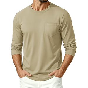 Chemises à manches longues unies OEM en gros, chemises décontractées à manches longues, t-shirts à manches longues personnalisés pour hommes - Product Image 3