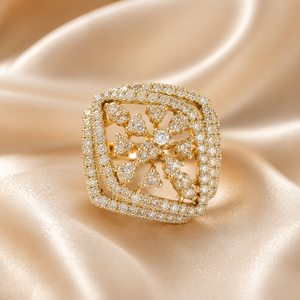 Luxury 14K <b>Gold</b> Women <b>Ring</b> with Square Flower Cluster Premium Wedding Party Wear Jewelry Collection - Product Image 1