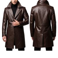 Abrigo Largo de Cuero Genuino de Avestruz Marrón, Abrigo de Invierno Premium para Uso Formal, Casual o de Moda