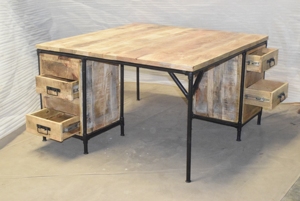 Industrial Square solid Mango Wood Conference Table with Metal Frame and storage <b>drawers</b> Executive <b>Office</b> Meeting Room Furniture - Product Image 4